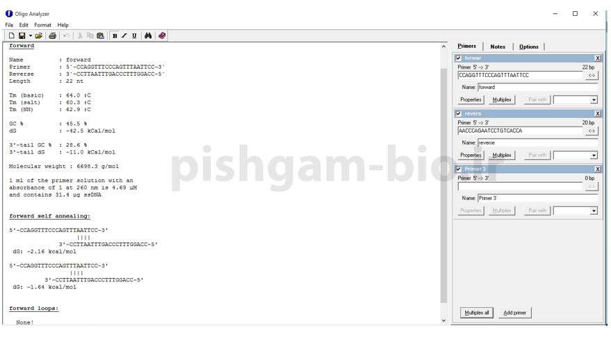 نرم افزار Oligo analyzer (IDT)